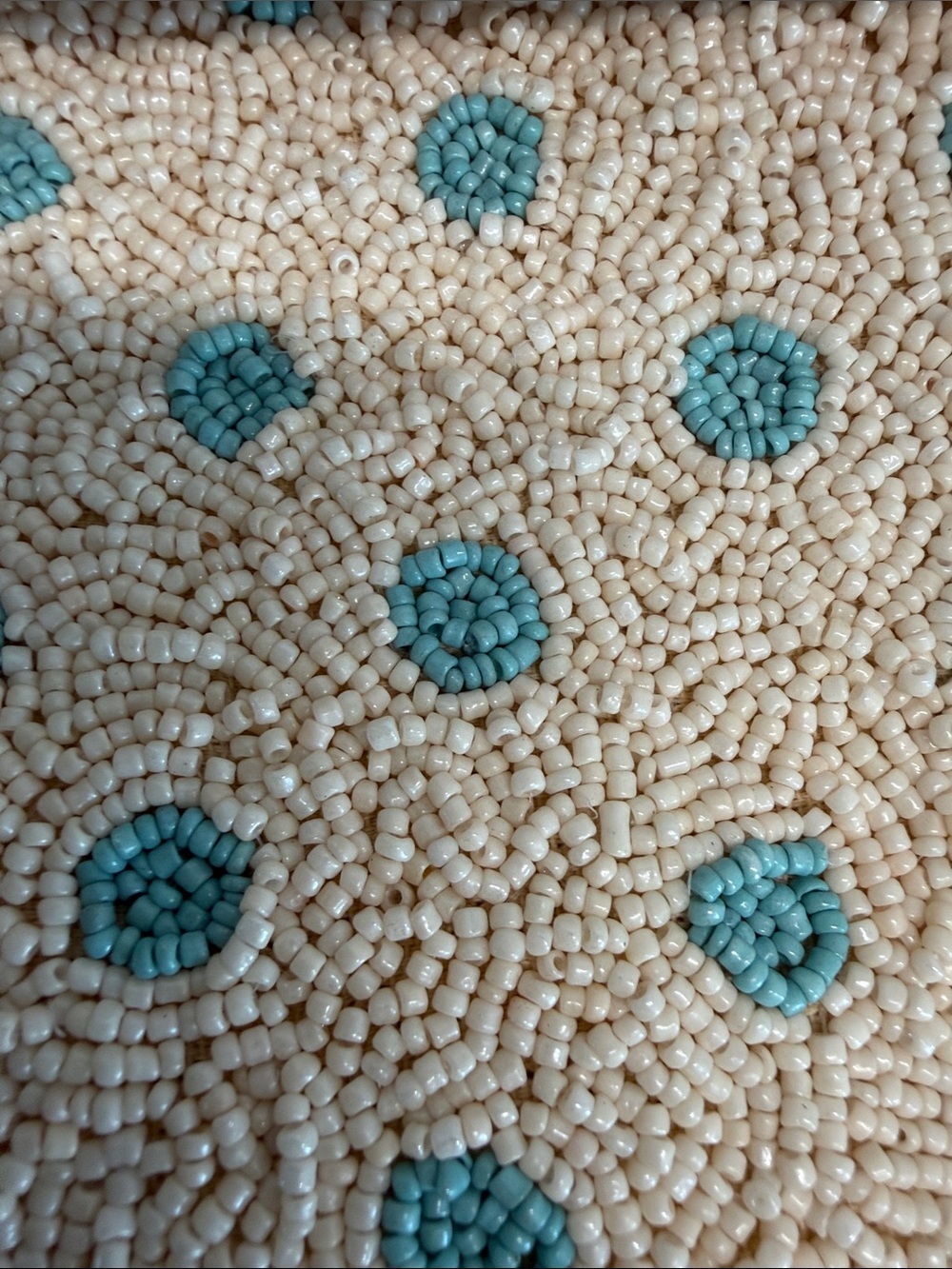 India Handmade | Cream Beaded Wristlet/Wallet w/ Turquoise Polka Dots - Picture 7 of 9